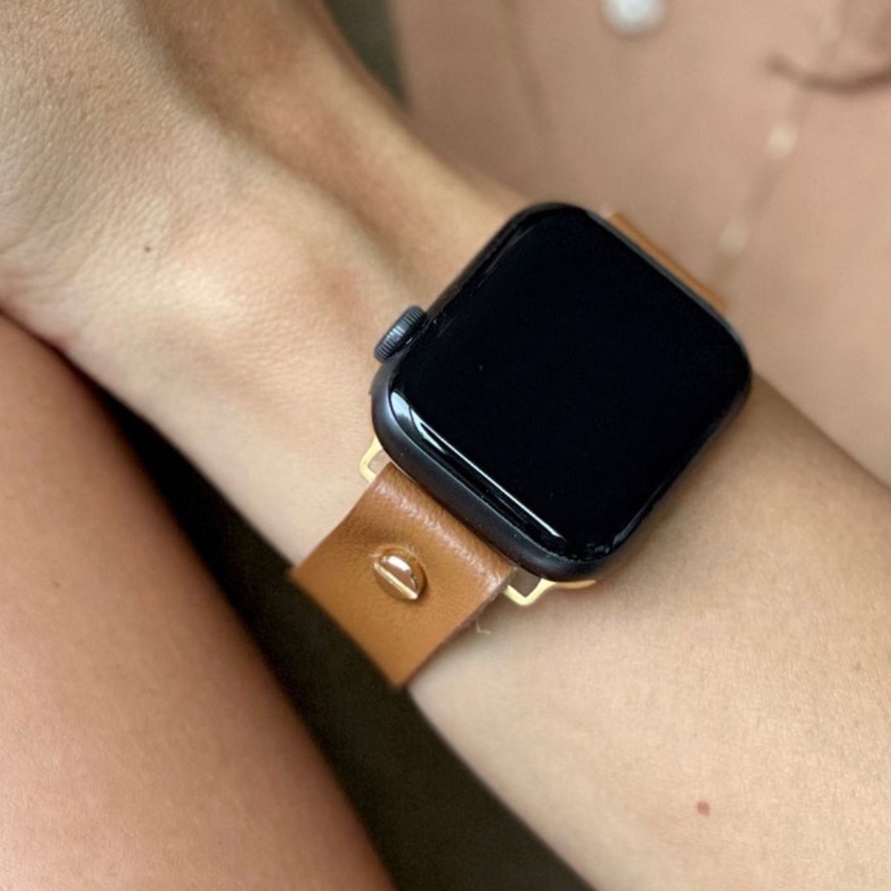 Light Brown & Gold iWatch Vegan Leather Bracelet